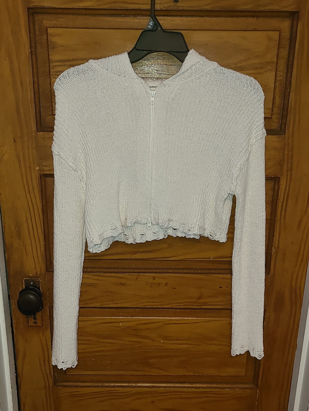 moon & madison Cream Cropped Knit Zip Hoodie